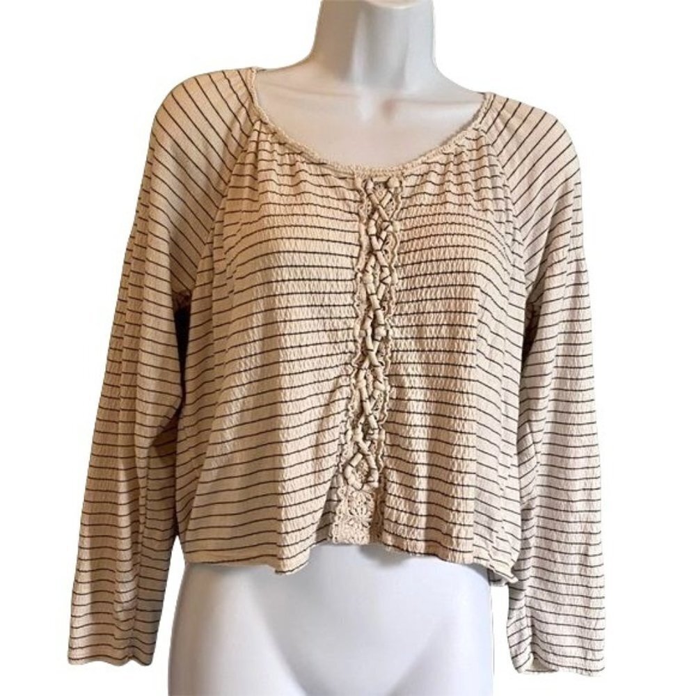 American Eagle Long Sleeve Striped Crop Top Medium